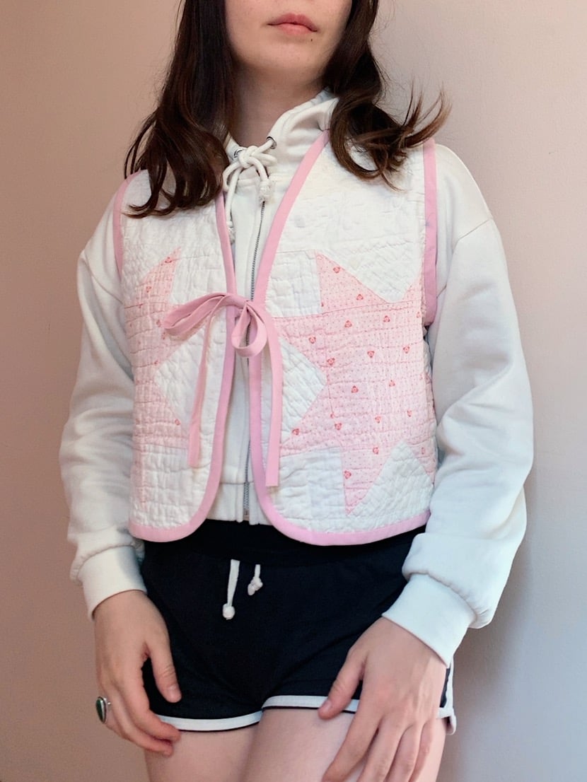 Image of Quilt Vest — Pink & White Lemon Stars