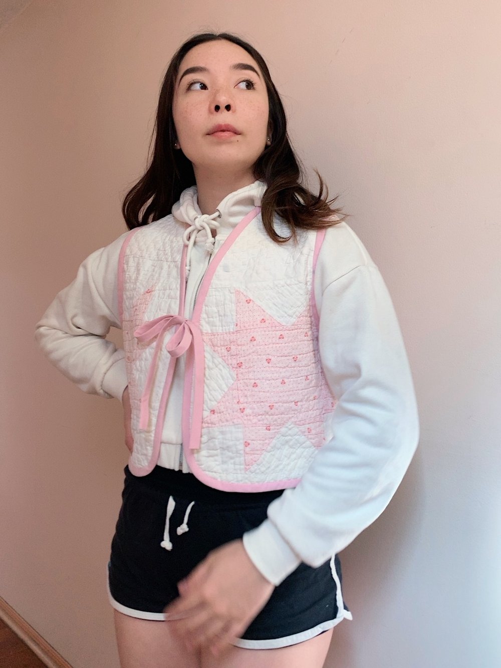 Image of Quilt Vest — Pink & White Lemon Stars