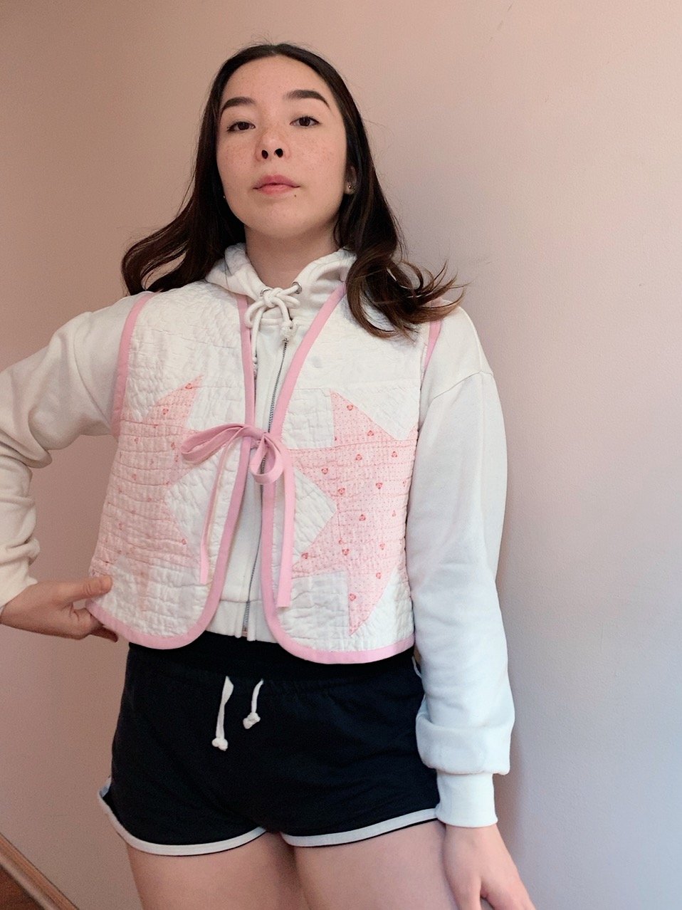 Image of Quilt Vest — Pink & White Lemon Stars
