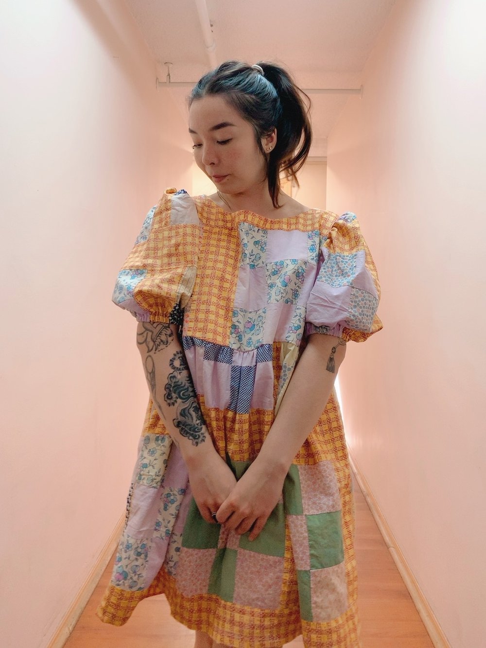 Image of Quilt Top Dress — Orange Square Gingham