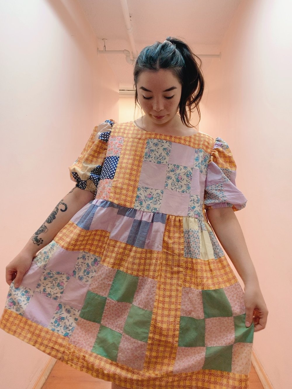 Image of Quilt Top Dress — Orange Square Gingham