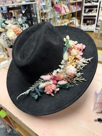 Black dried floral wide brim hat