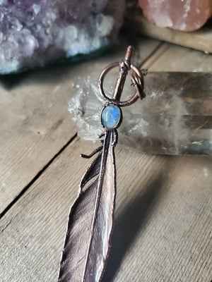 Image of Real Feather with Rainbow Moonstone 