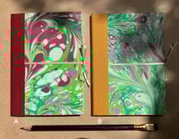 Image 1 of Pink, Green & White Hand-Marbled A6 Lined or Plain Notebook in Apple Blossom Pattern