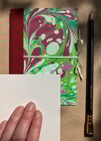 Image 2 of Pink, Green & White Hand-Marbled A6 Lined or Plain Notebook in Apple Blossom Pattern