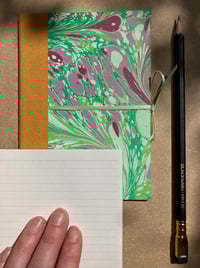 Image 3 of Pink, Green & White Hand-Marbled A6 Lined or Plain Notebook in Apple Blossom Pattern