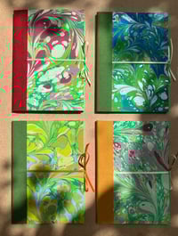 Image 5 of Pink, Green & White Hand-Marbled A6 Lined or Plain Notebook in Apple Blossom Pattern