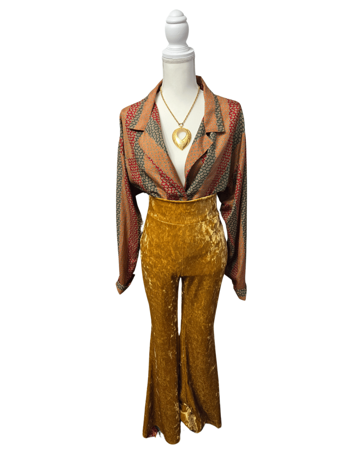 Image of Gold Velvet Bell Bottom Pants