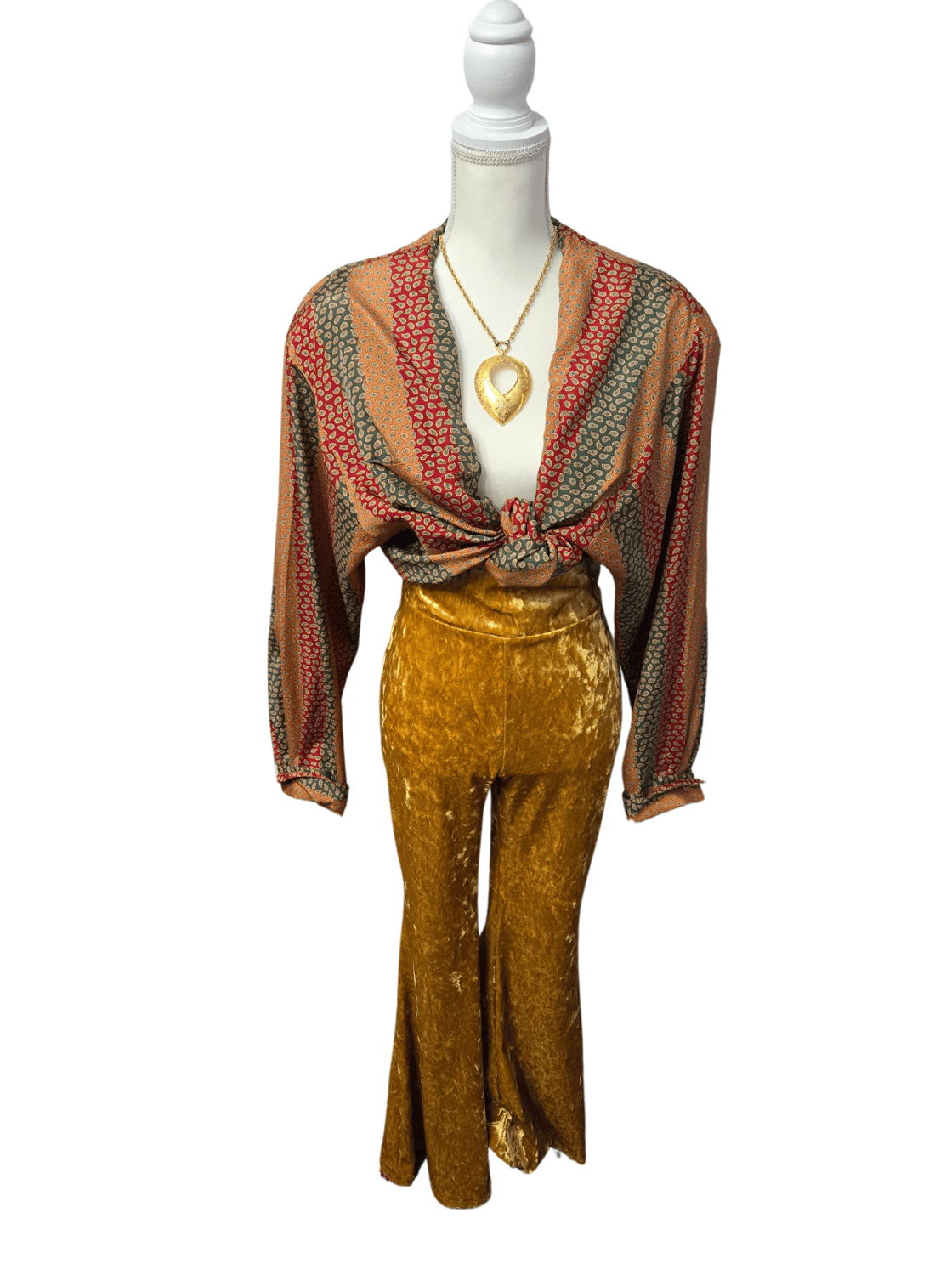 Image of Gold Velvet Bell Bottom Pants