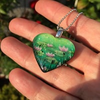 Image 4 of Water Lily July Birth Flower Heart Pendant