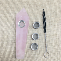 Rose Quartz Crystal Smoking Pipe Purple + 3 filter + 1pc brush