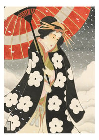 Geisha in the snow wearing Prada