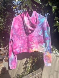 Image 2 of Pink/purple ice dyed women’s cropped tie dye hoodie size S