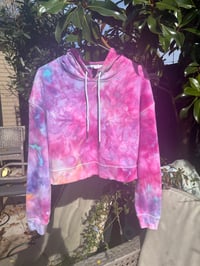 Image 1 of Pink/purple ice dyed women’s cropped tie dye hoodie size S