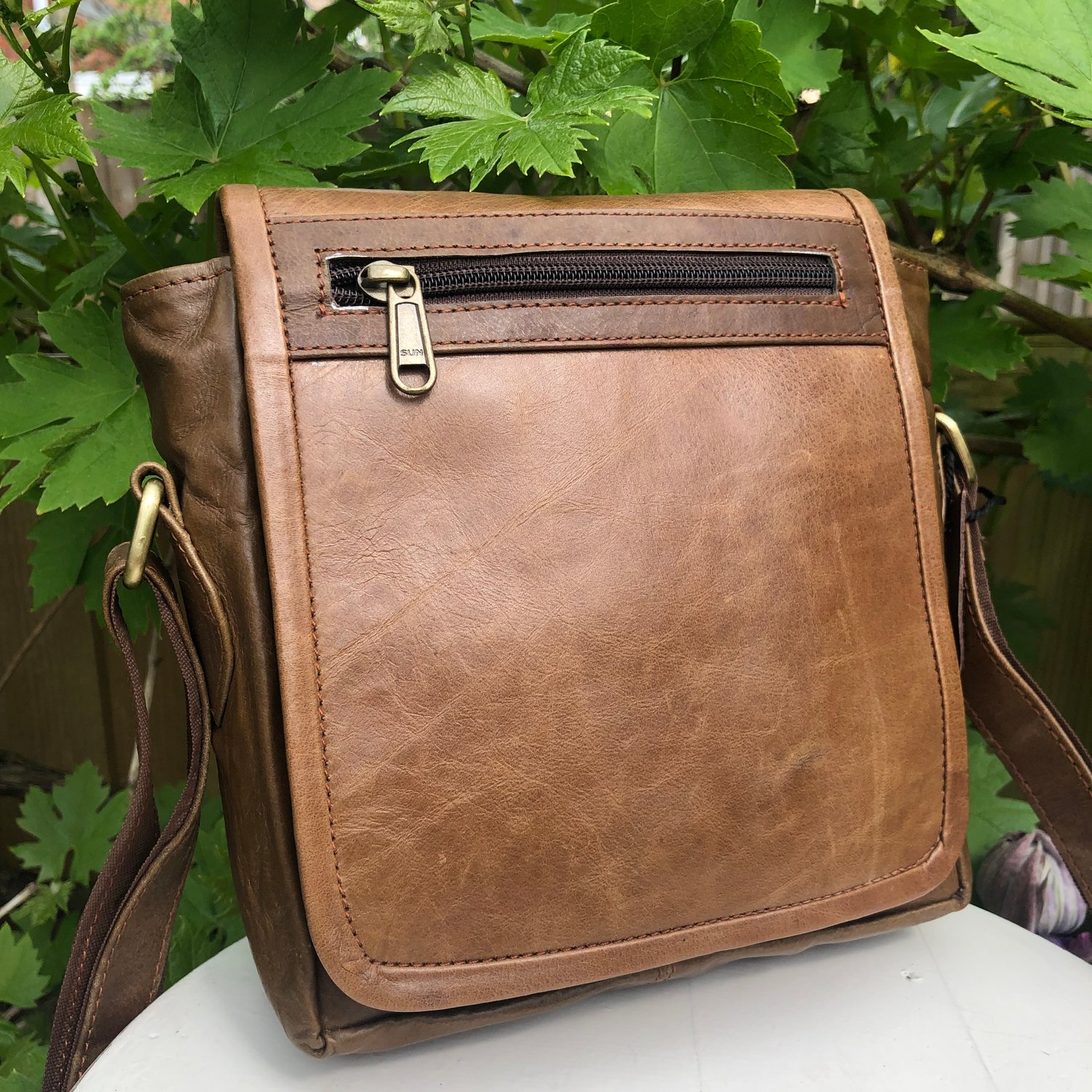 Image of Handmade Buffalo Leather Square Man Bag - 6.5x6.5”