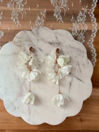 Image 1 of Oversized White Flower Dangles (ROSE GOLD)