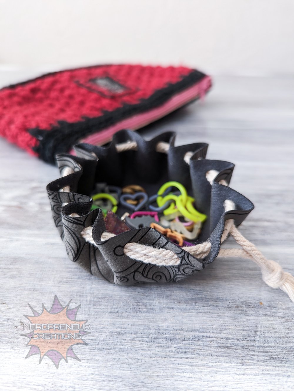 Image of Faux Leather Trinket Pouch with Double Drawstring