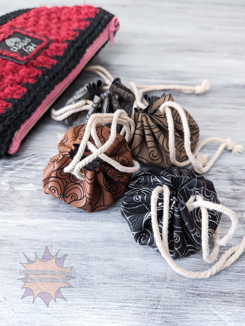 Image of Faux Leather Trinket Pouch with Double Drawstring