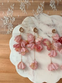 Image 2 of Oversized Blush Pink Flower Dangles (ROSE GOLD)