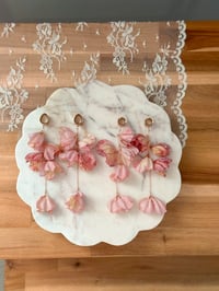 Image 1 of Oversized Blush Pink Flower Dangles (ROSE GOLD)