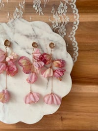 Image 3 of Oversized Blush Pink Flower Dangles (ROSE GOLD)