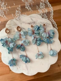 Image 2 of Oversized Blue Flower Dangles (ROSE GOLD)