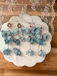 Image 1 of Oversized Blue Flower Dangles (ROSE GOLD)