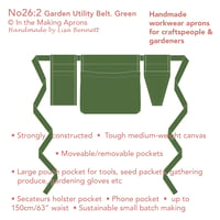 Image 2 of Gardeners Utility Belt Apron - Green Cotton Canvas . Gift for gardeners. No26:2