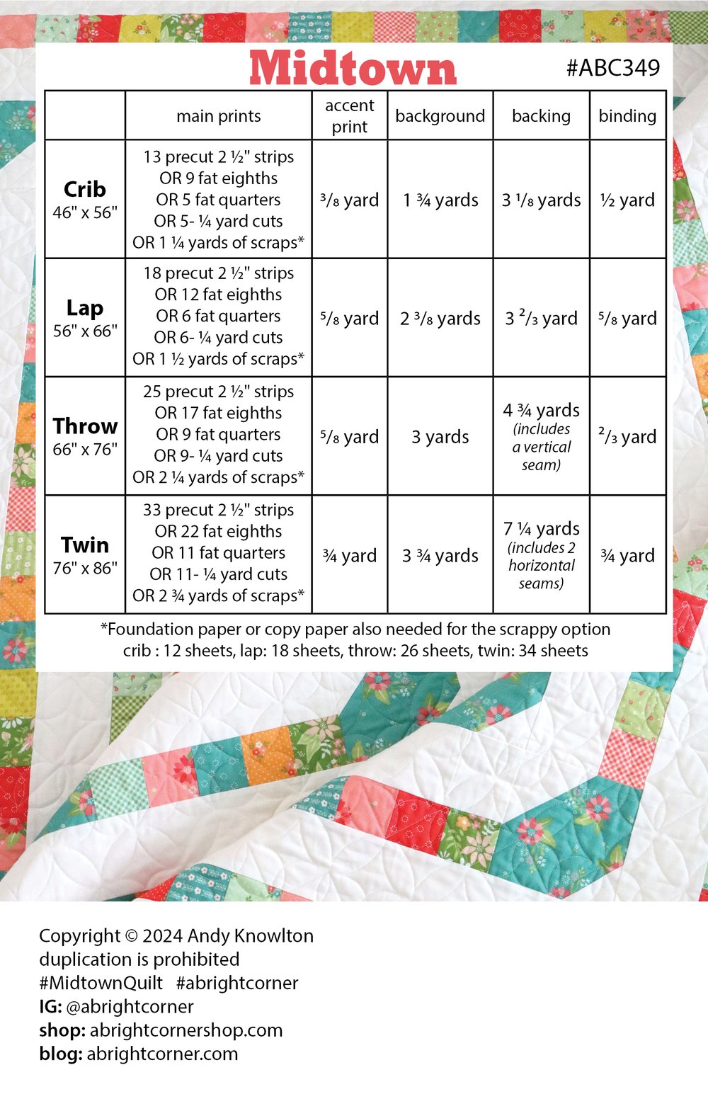 Midtown Quilt Pattern - Pdf Version 