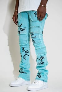 Image 3 of GOLDEN DENIM THE STACKED MINT FLARE MULTI CARGO