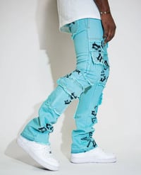 Image 1 of GOLDEN DENIM THE STACKED MINT FLARE MULTI CARGO