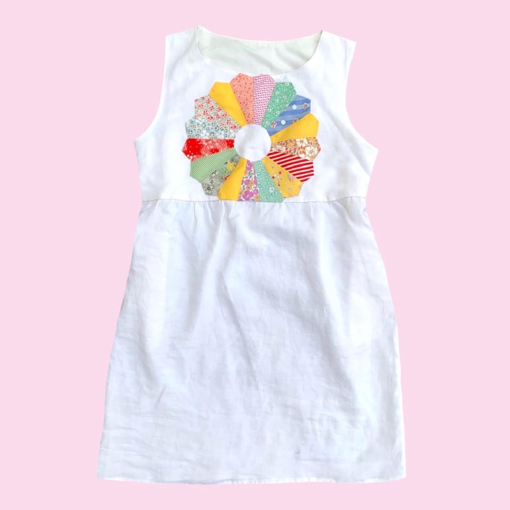 Image of Sleeveless Dress — White Linen Dresden Plate
