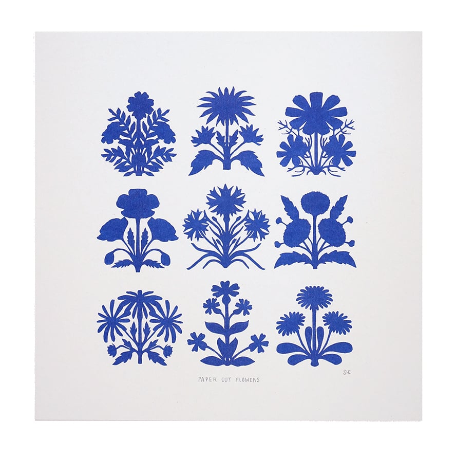 Image of Paper Cut Flowers - Risograph Print