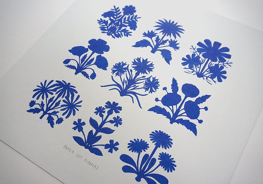 Image of Paper Cut Flowers - Risograph Print