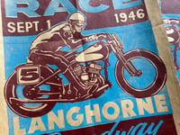 Image 2 of Langhorne Speedway Motorcycle Races aged Linocut Print (sand toned paper) - FREE SHIPPING