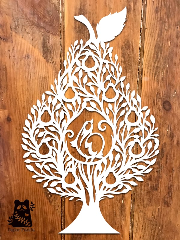 Image of Partridge in a Pear Tree Papercut Template