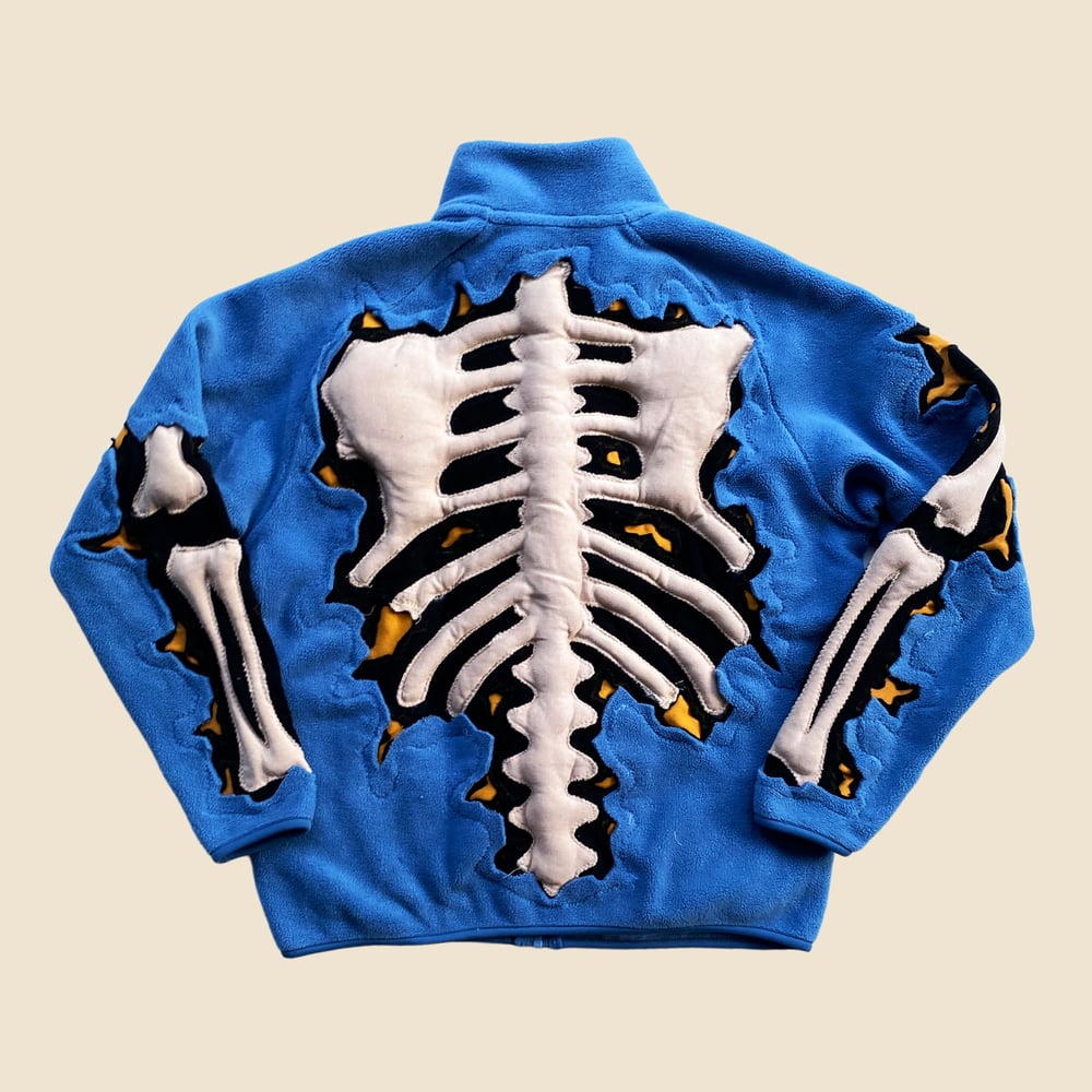 (PRE-ORDER) REWORKED 3D PUFF SKELETON BLUE POLAR FLEECE JACKET SIZE M 