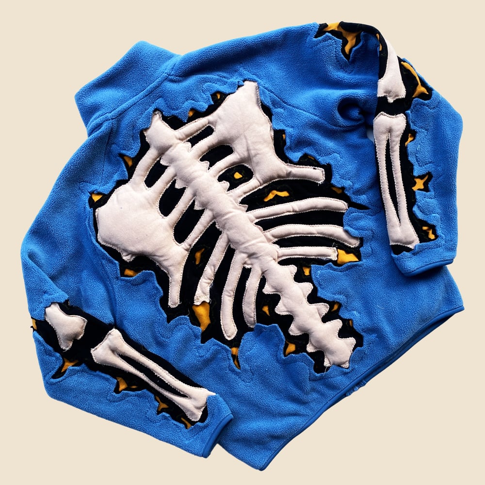 (PRE-ORDER) REWORKED 3D PUFF SKELETON BLUE POLAR FLEECE JACKET SIZE M 