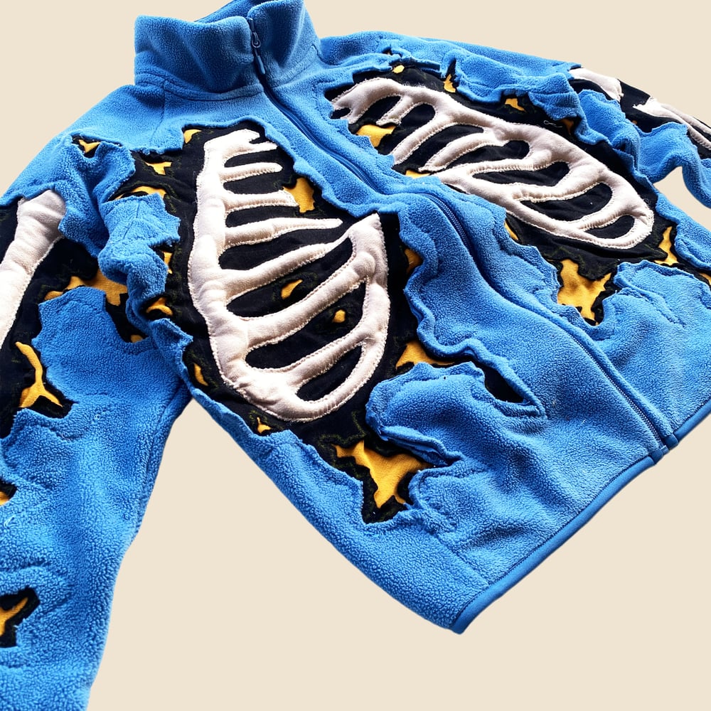 (PRE-ORDER) REWORKED 3D PUFF SKELETON BLUE POLAR FLEECE JACKET SIZE M 