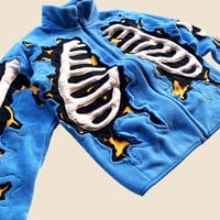 Image 3 of (PRE-ORDER) REWORKED 3D PUFF SKELETON BLUE POLAR FLEECE JACKET SIZE M 