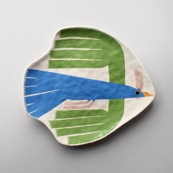 Image of Large Green And Blue Bird Dish