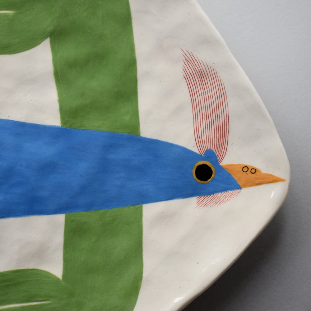 Image of Large Green And Blue Bird Dish