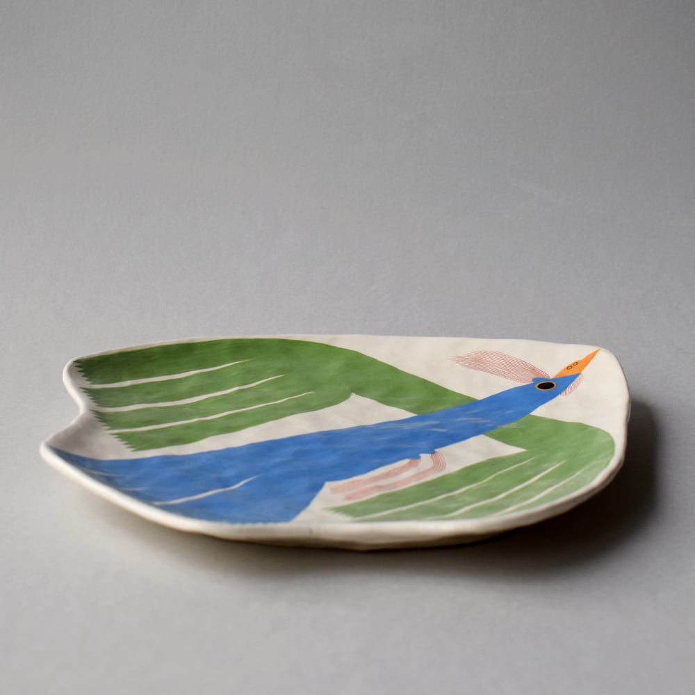 Image of Large Green And Blue Bird Dish