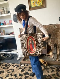 Image 15 of Virgin of Guadalupe leopard shoulder tote bag with choice of 2 