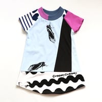 Image 1 of cicada patchwork 2T short sleeve tshirt courtneycourtney upcycle dress fun bugs tunic blue black