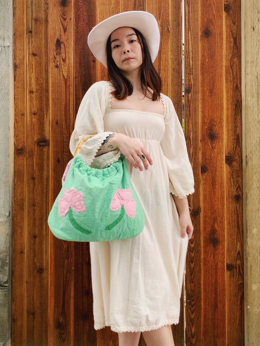 Image of Quilt Bag — Green & Pink Clovers 