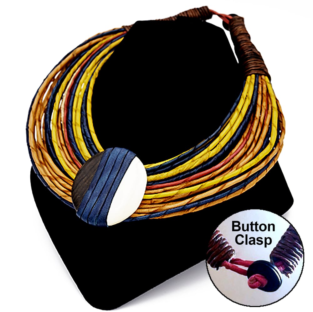 Image of Handmade  String Necklace with Leather Wrapped Pendant