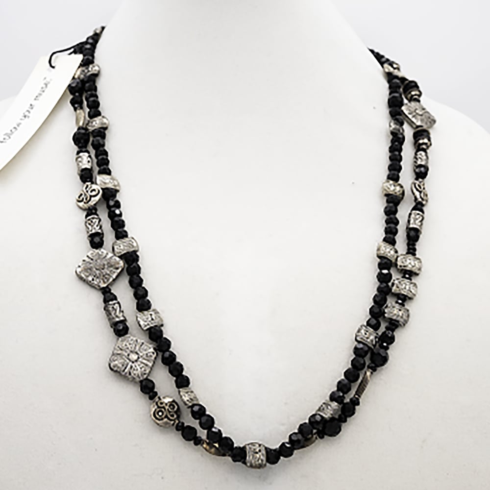 Image of Black Jet Beads w/Silver Tone Decorated Beads