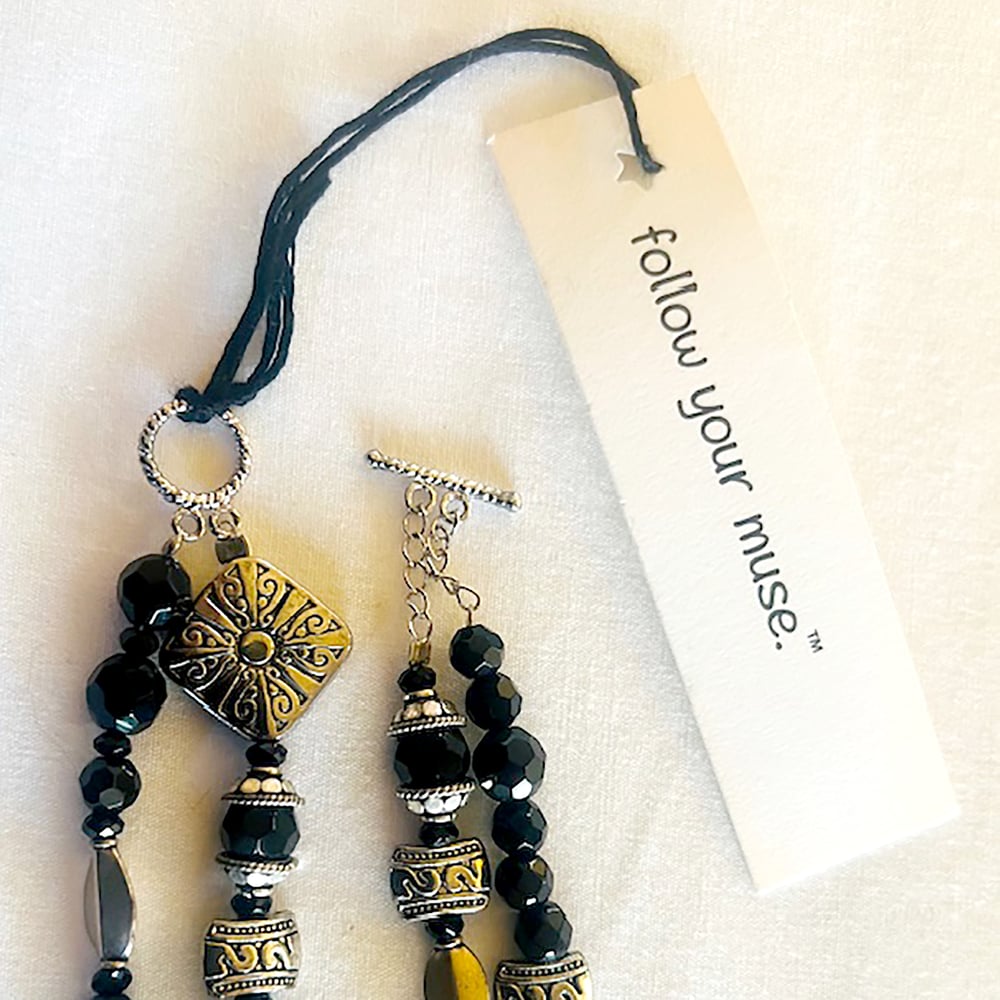 Image of Black Jet Beads w/Silver Tone Decorated Beads