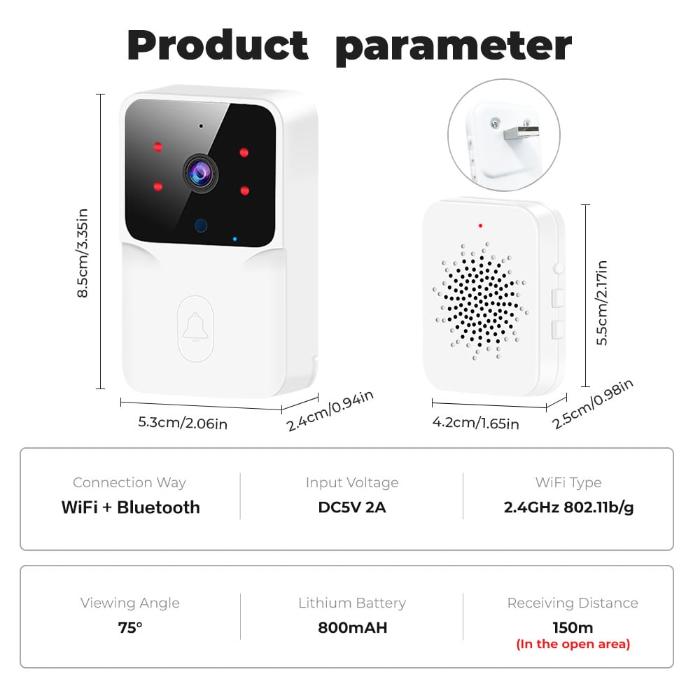 WiFi Doorbell Home Tuya WiFi Wireless Doorbell DC AC Battery Powered Camera Bell with Alexa G